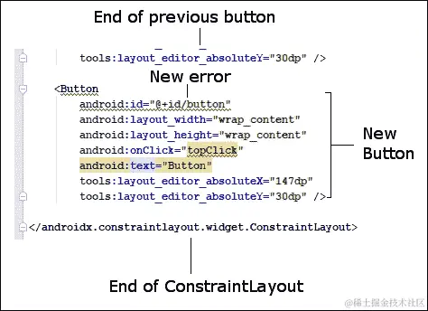 通过编辑 XML 代码添加按钮