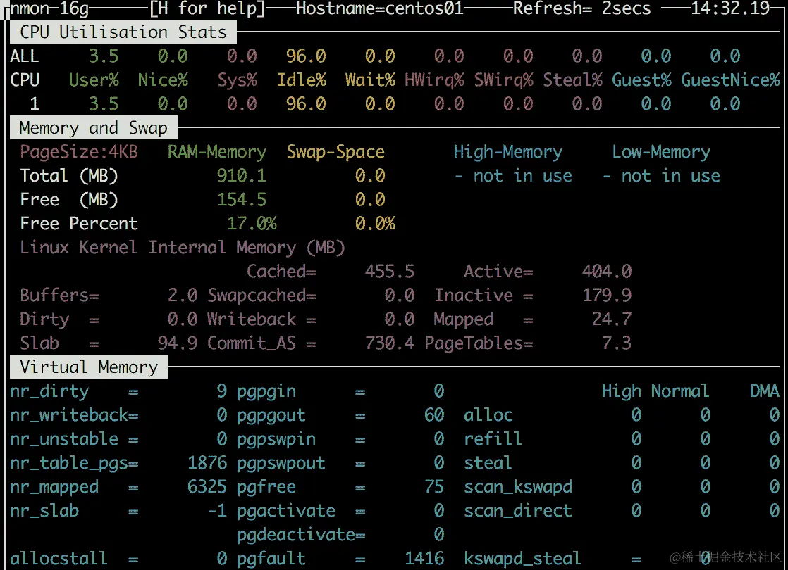 使用 nmon 命令获取内存、CPU 和存储性能详细信息
