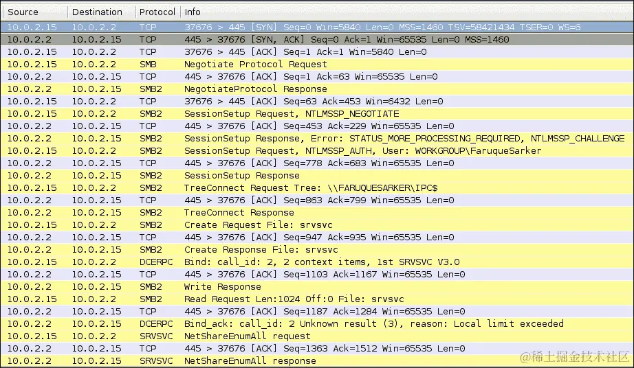 检查 SAMBA 数据包