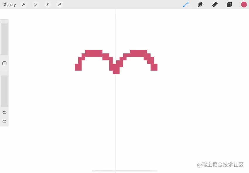 screenshot of a pixel line reflected either side of the guideline
