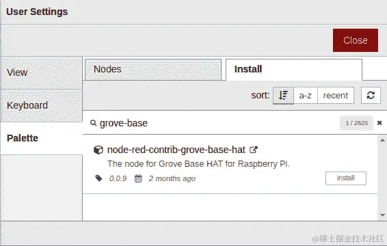 图 5.16 – 安装 node-red-contrib-grove-base-hat 节点