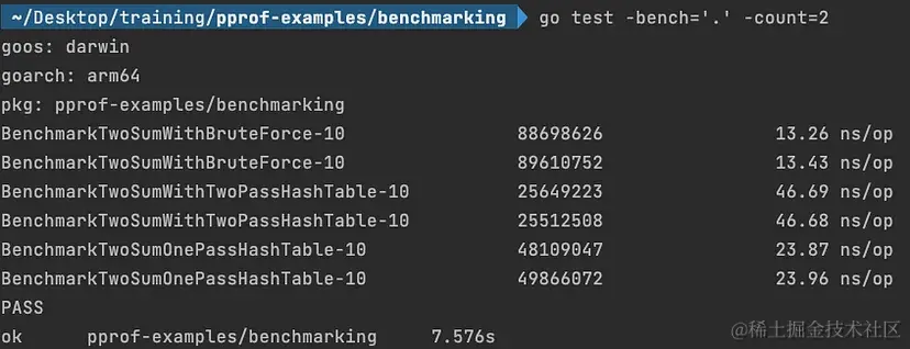 带count参数的基准测试输出