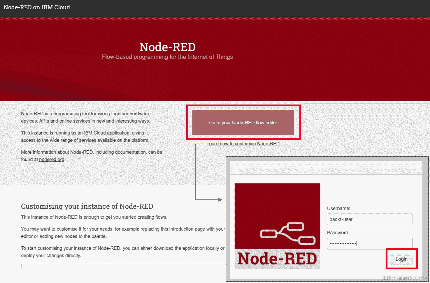 图 6.14 - 登录到您的 Node-RED 流编辑器