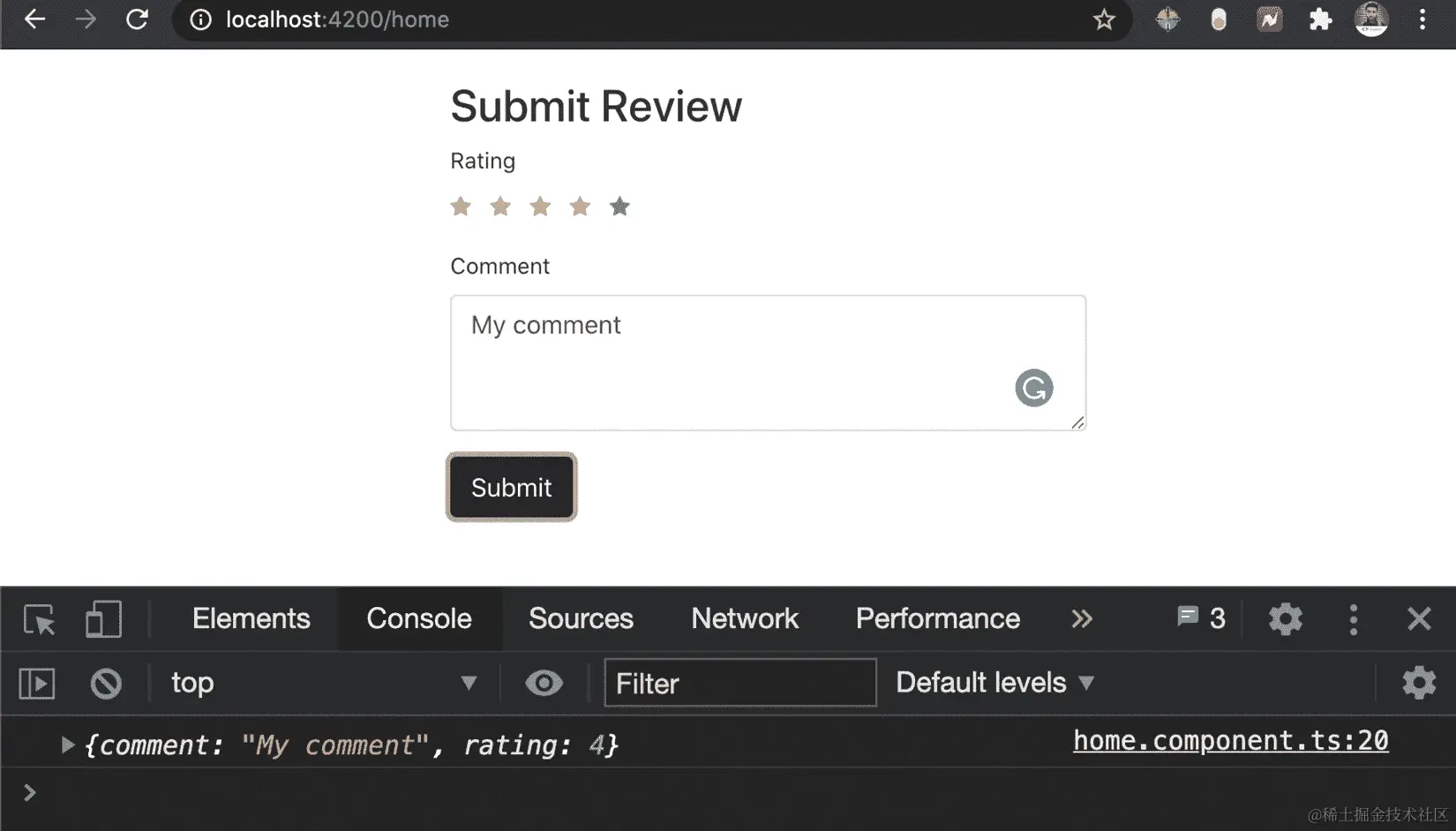图 8.29-使用自定义表单控件记录的表单值