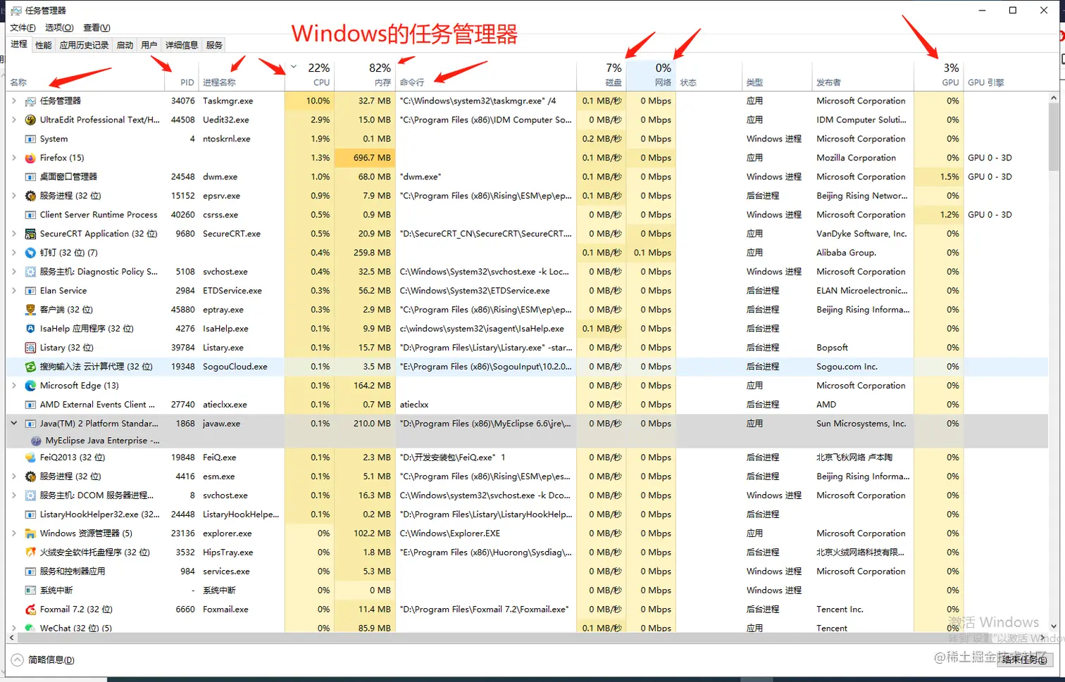 Windows电脑上面的的任务管理器