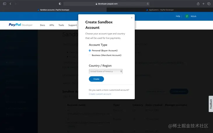 Create New Sandbox Account