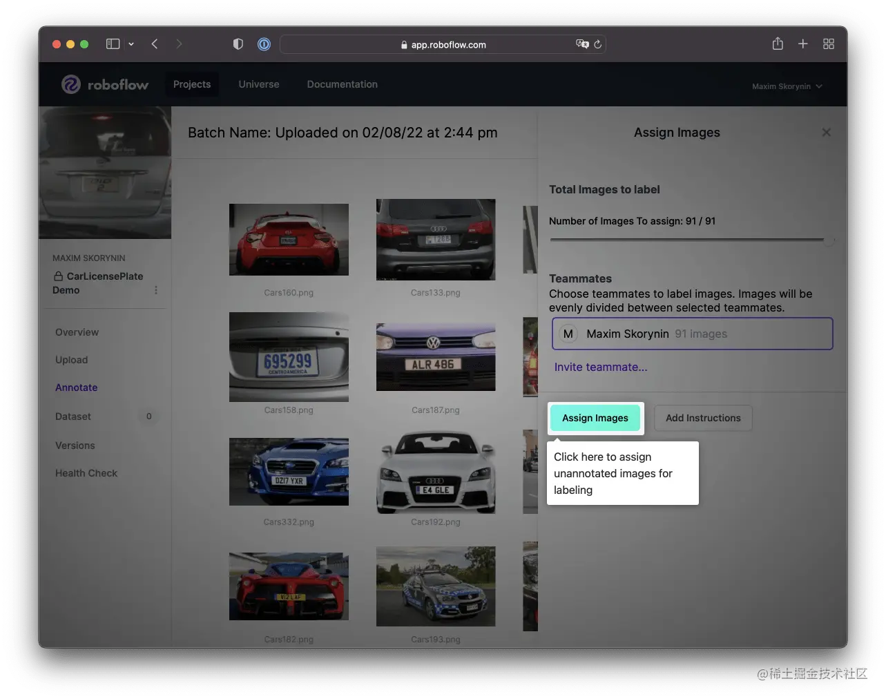 The Assign Items button is highlighted by the UI