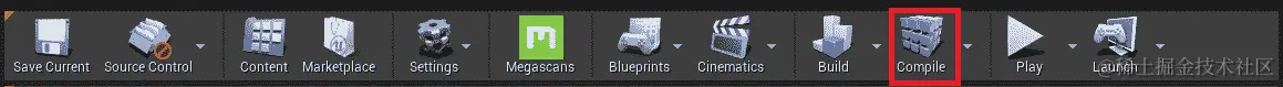 图 3.1：Unreal Editor 顶部栏上的编译按钮
