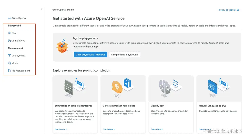 图 9.8 – AOAI Playground 概览