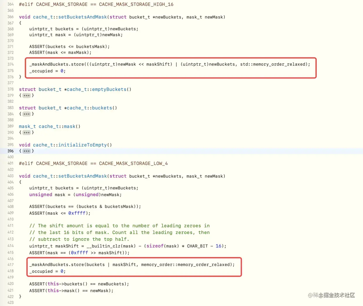 真机的setBucketsAndMask源码实现