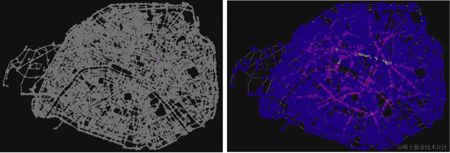 (A) 巴黎介数图中介数最大节点的有向图; (B) 可视化图中的每个节点