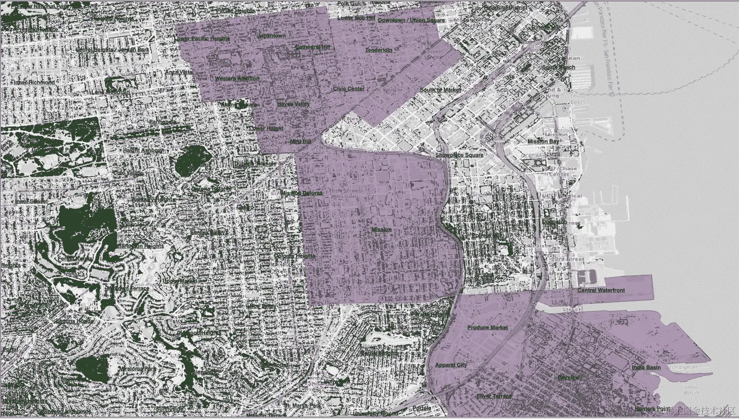 在 QGIS 地图画布中可见的样本数据