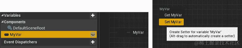 图 1.28：将 MyVar 拖入事件图窗口并选择是否添加 getter 或 setter