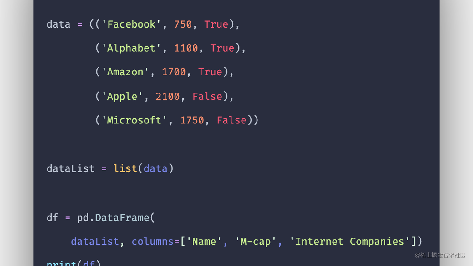 如何将python元组转换为dataframe 掘金 4494