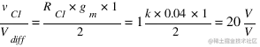 v_C1 / V_diff = R_C1 * g_m * 1/2 = 1 k * 0.04 * 1/2 = 20 V/V