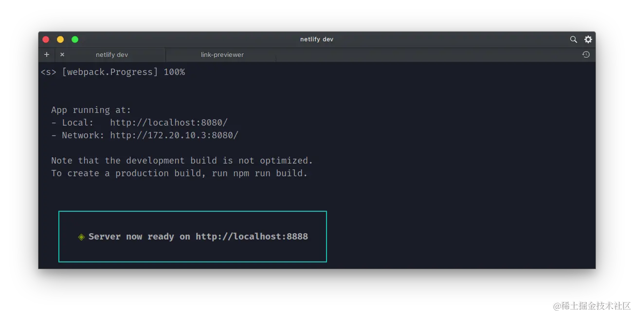 Netlify dev Cli started