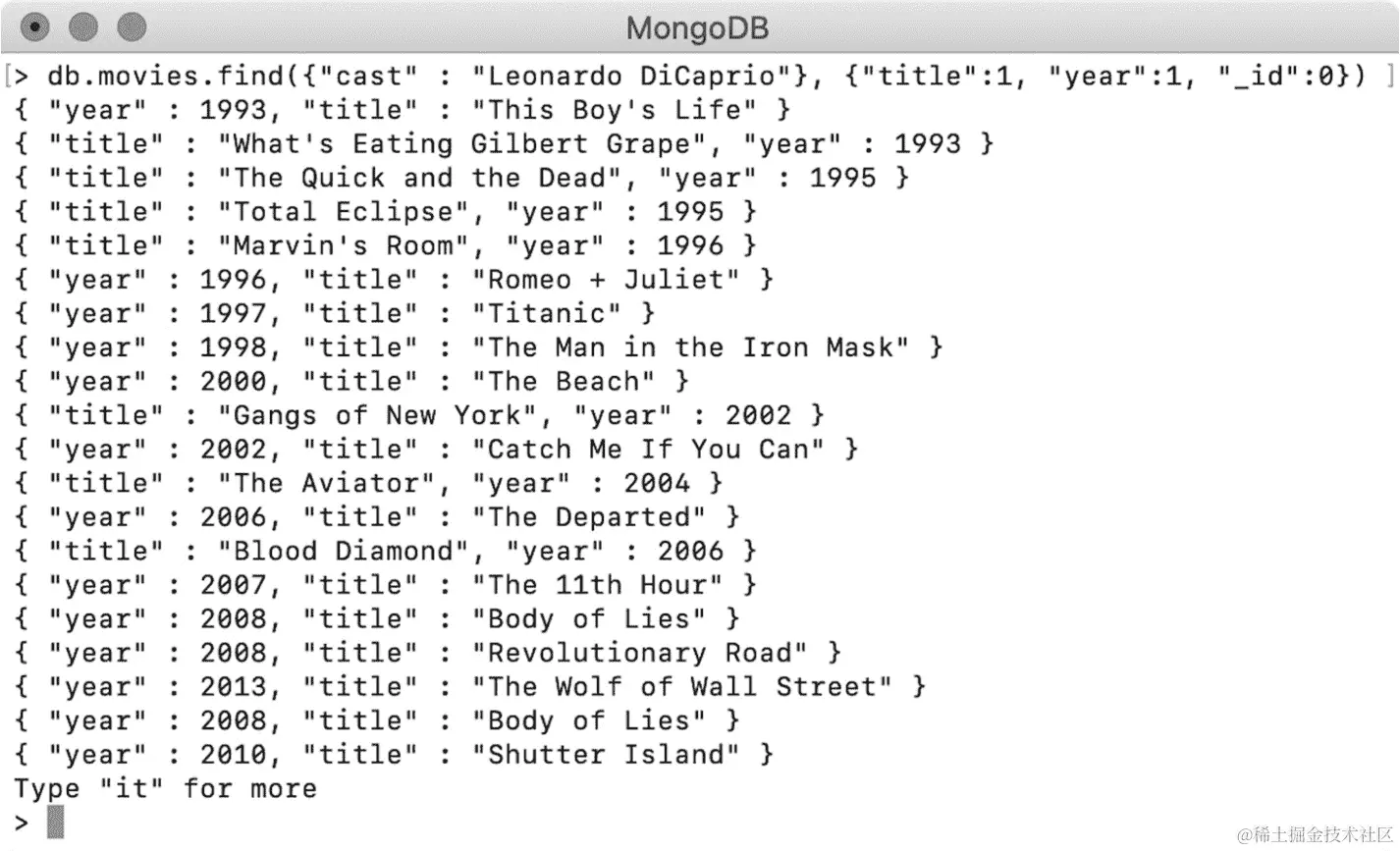 图 4.11：莱昂纳多·迪卡普里奥的电影标题和发行年份