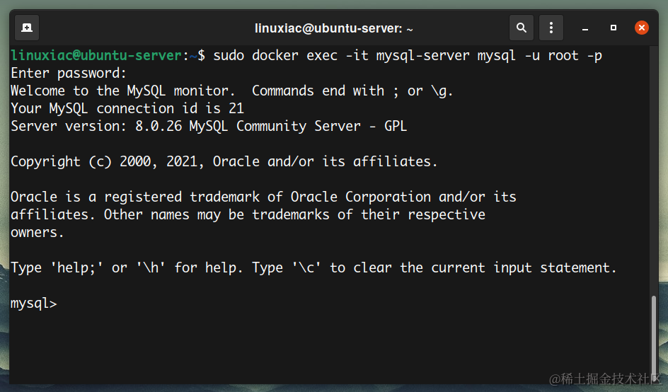 附加到 MySQL Docker 容器