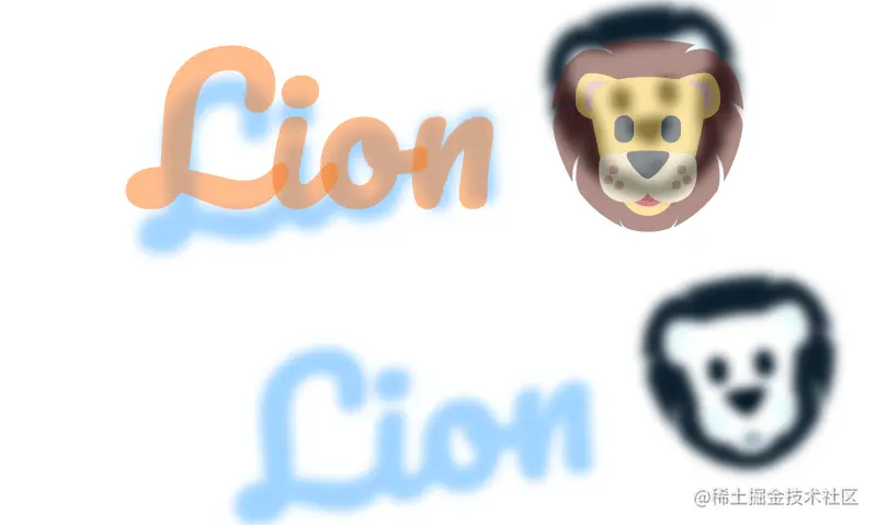 Firefox screenshot. Shows a slightly rotated blurred mono (bluish in this case) text and emoji element below everything else. 'Everything else' in this case is another text and emoji element that uses a semitransparent color so we can partly see through to the background which is set to the slightly rotated blurred element via the element() function.