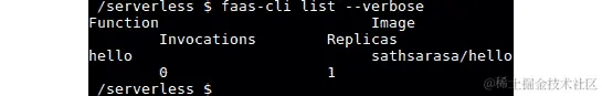 图 9.24：列出 OpenFaaS 函数并显示详细输出
