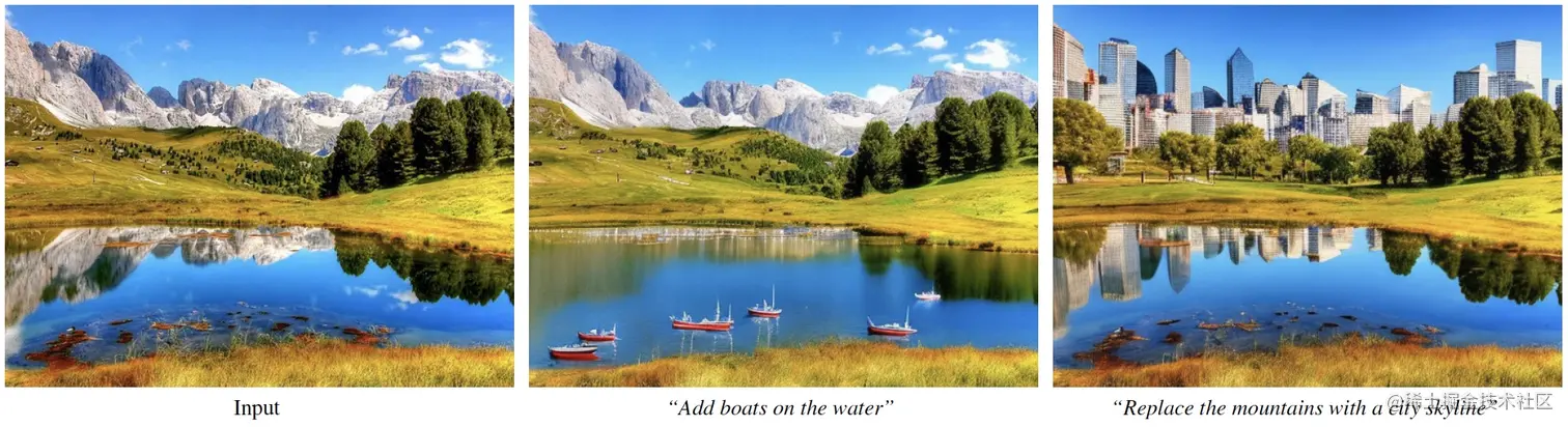 A landscape photograph shown with different contextual edits