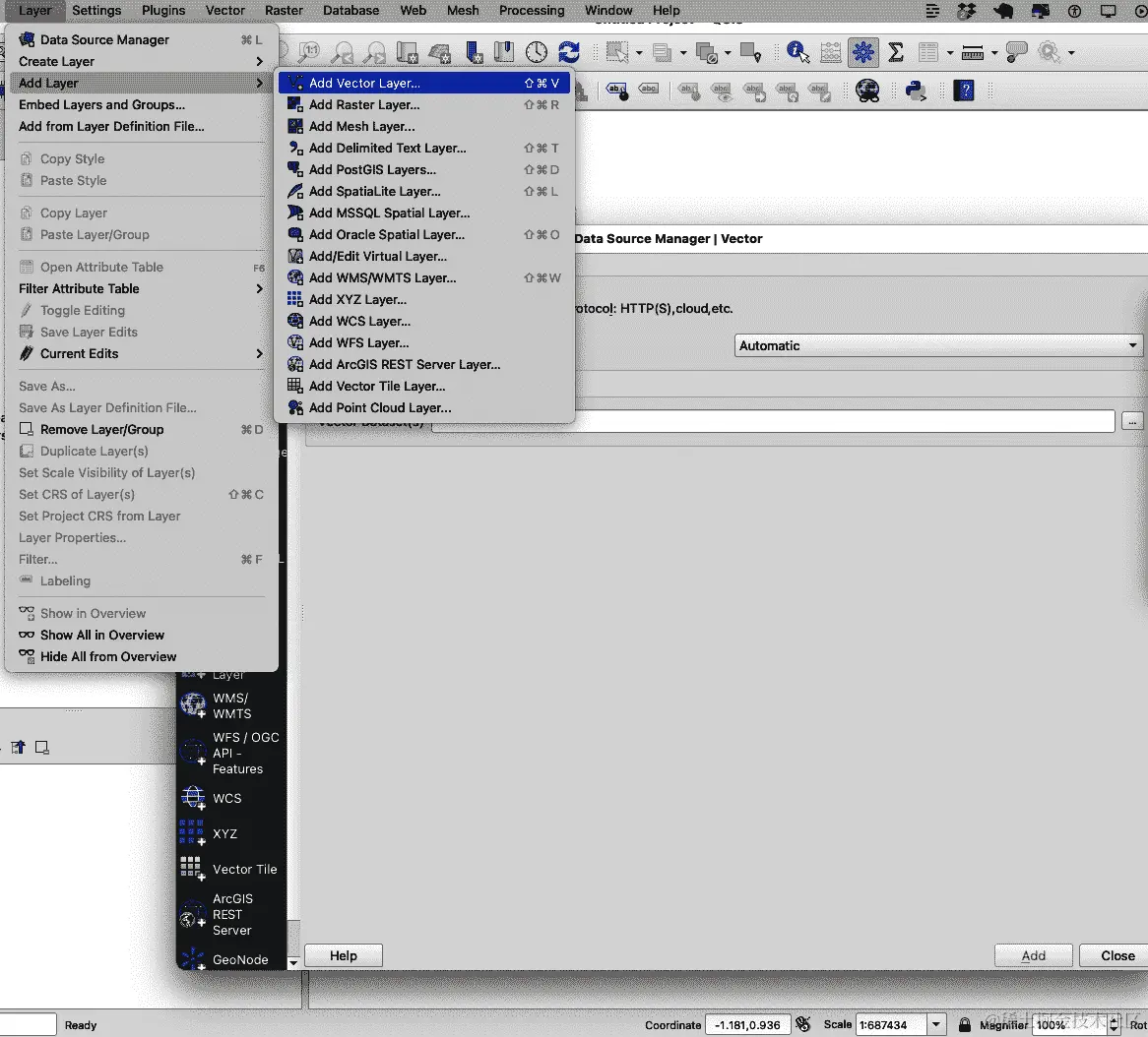 添加数据作为矢量图层