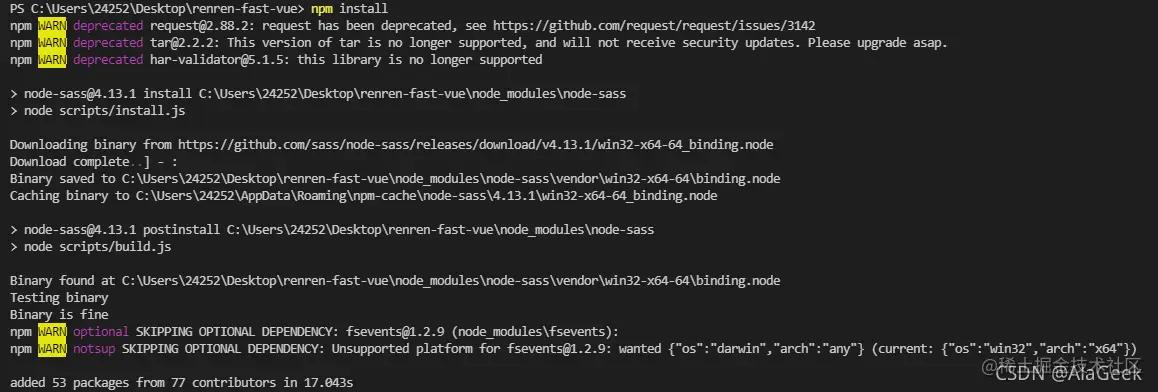 npm install成功
