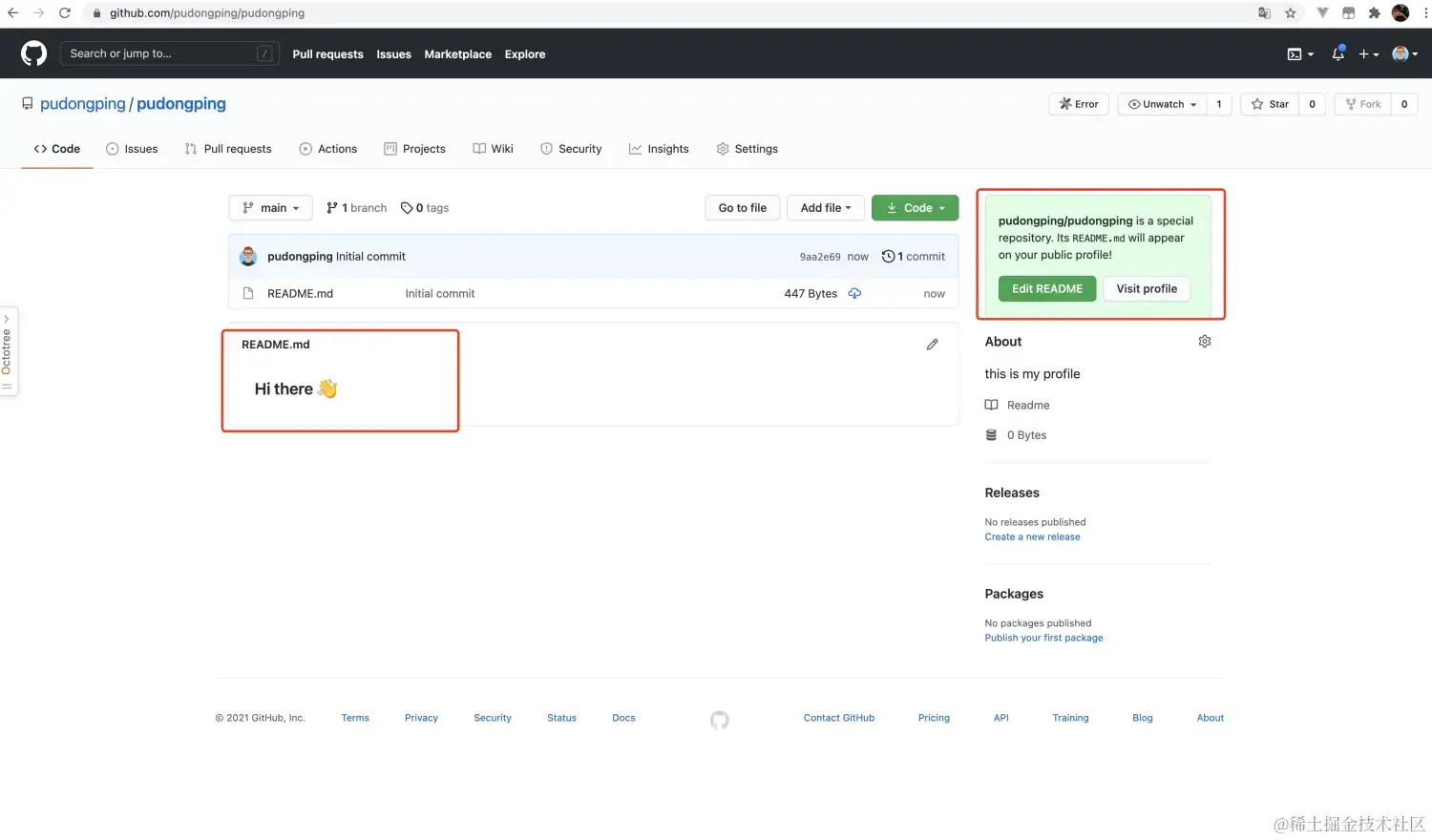 访问和自己 GitHub 账号同名的仓库时内容