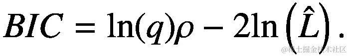 BIC=\mathit{\ln}(q)\rho -2\mathit{\ln}\left(\hat{L}\right).
