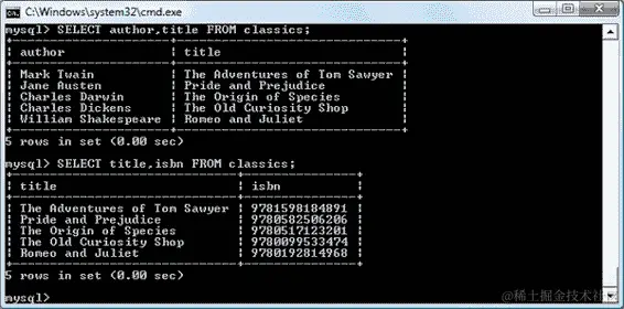 两个不同 SELECT 语句的输出