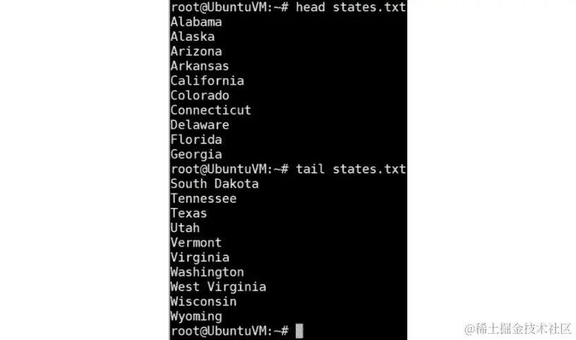 使用 head 和 tail 实用程序打印文件的前 10 个和最后 10 个条目。