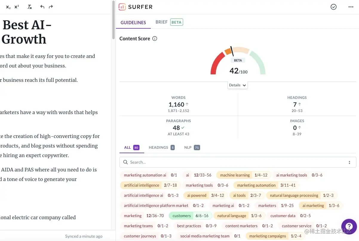 Surfer SEO content editor