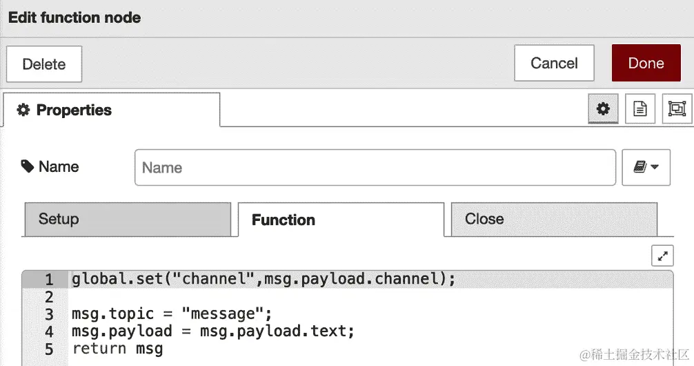 图 12.40 – 第一个 function 节点编码