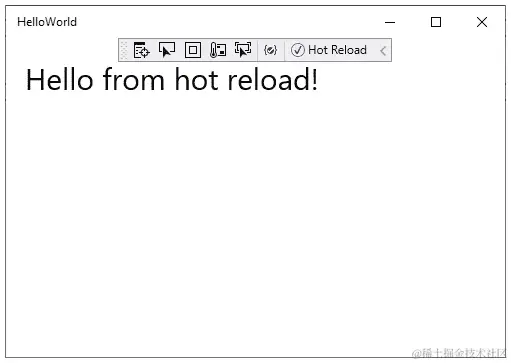 图 2.12–我们的 HelloWorld 应用程序使用 XAML Hot Reload 更改