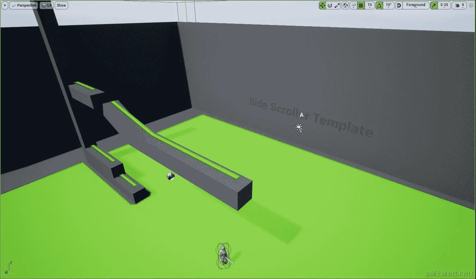 图 13.5：将 Cell Size 从 19.0f 更改为 5.0f，使狭窄的上层平台可导航上层平台可导航