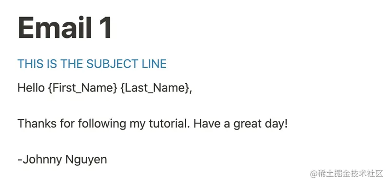 An example of an email template in notion.