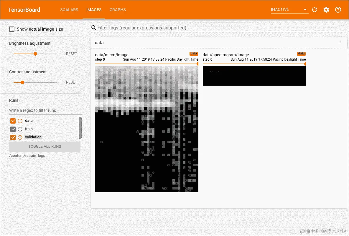 TensorBoard 中 IMAGES 选项卡的屏幕截图
