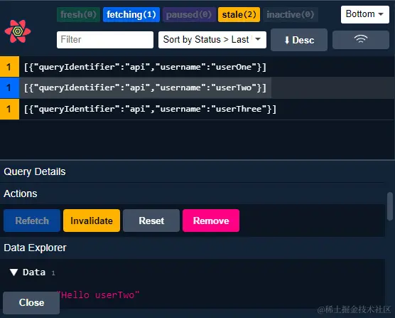 Figure 5.4 – React Query Devtools currently fetching a query