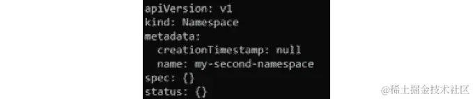图 4.43：使用 dry-run 获取命名空间的规范