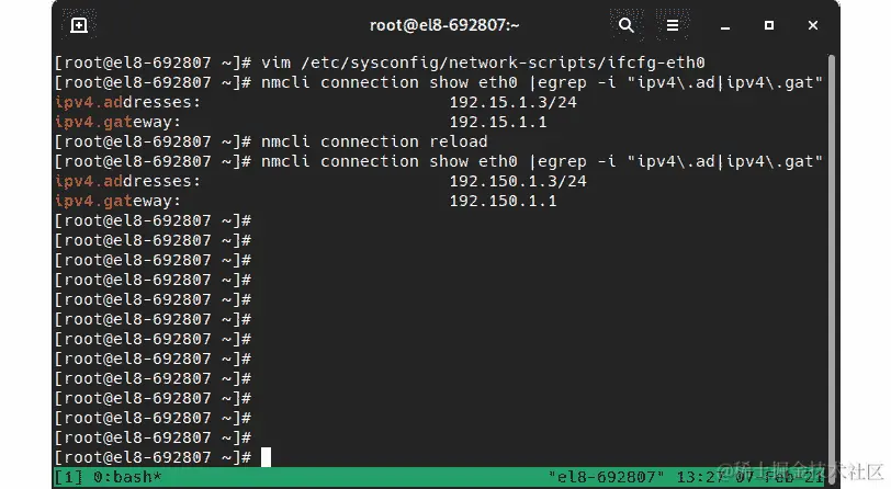 图 6.10-编辑接口定义的过程在重新加载连接之前不会显示在 nmcli 上