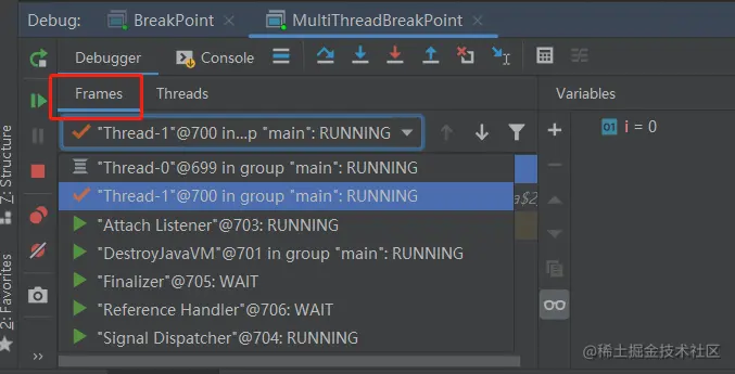选择想要调试的线程