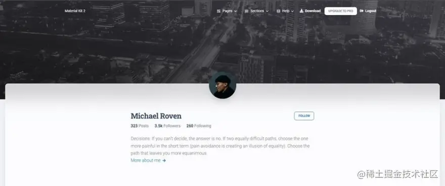 Flask & HTMLx (Material Kit Design) - User Profile Page
