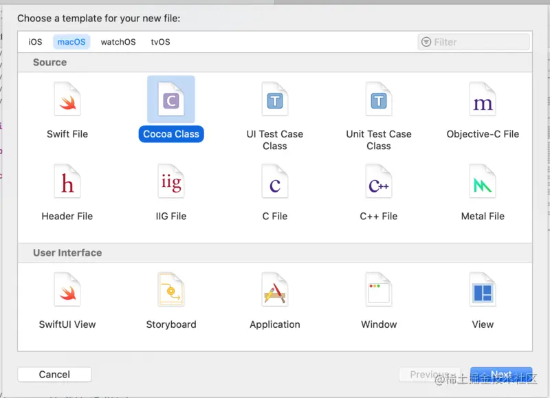 选择"Cocoa Class"类型