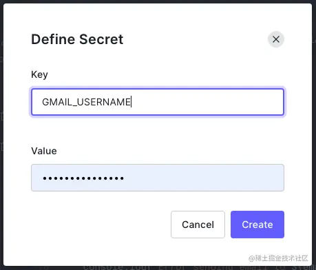 The “Define Secret” dialog box.