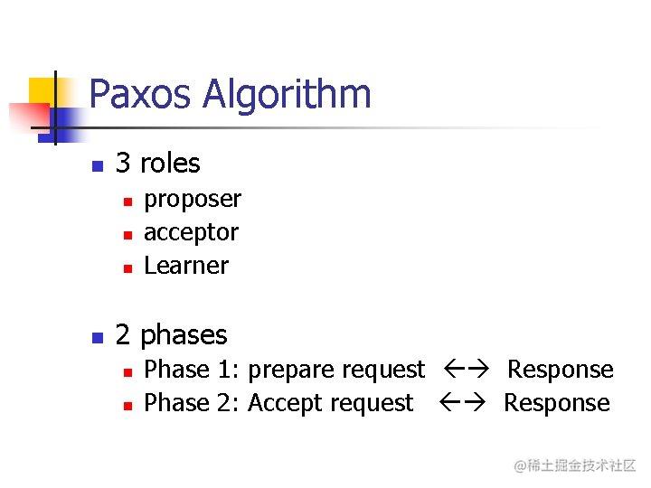 Paxos Algorithm n 3 roles