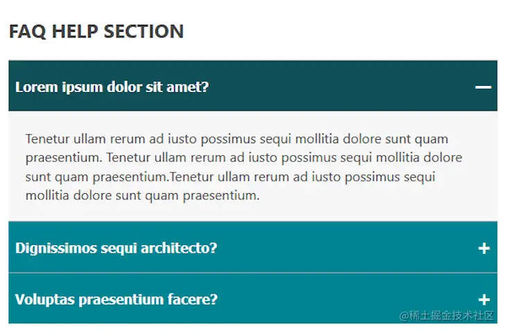 Final Accordion FAQ Application Layout With One Panel Open