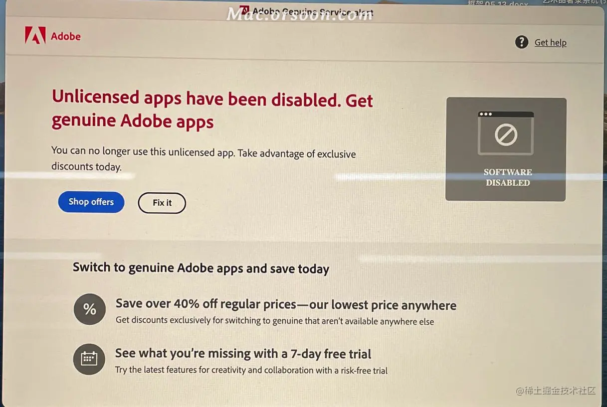 Adobe Genuine Service检测到adobe非正版许可证的解决教程大家在使用adobe软件的时候，是否遇到- 掘金