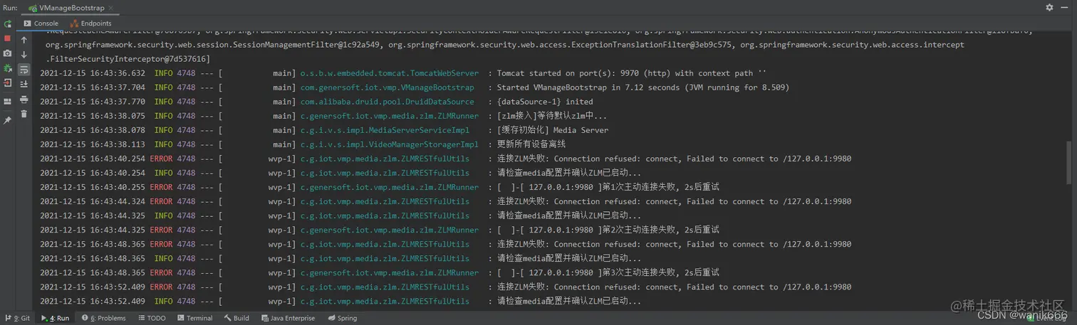 启动成功并尝试连接ZLMediaServer