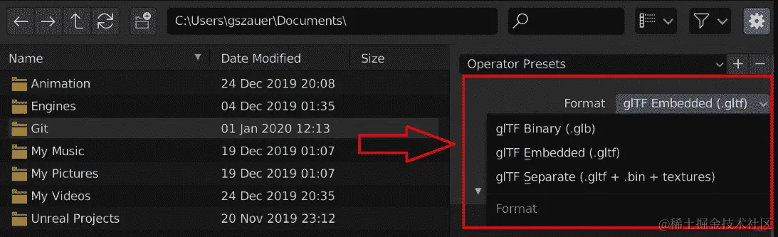 图 7.1：Blender3D 的 glTF 导出选项