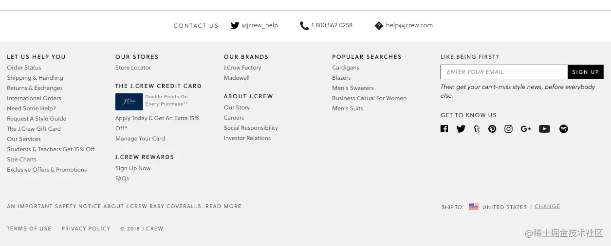 JCrew 页脚